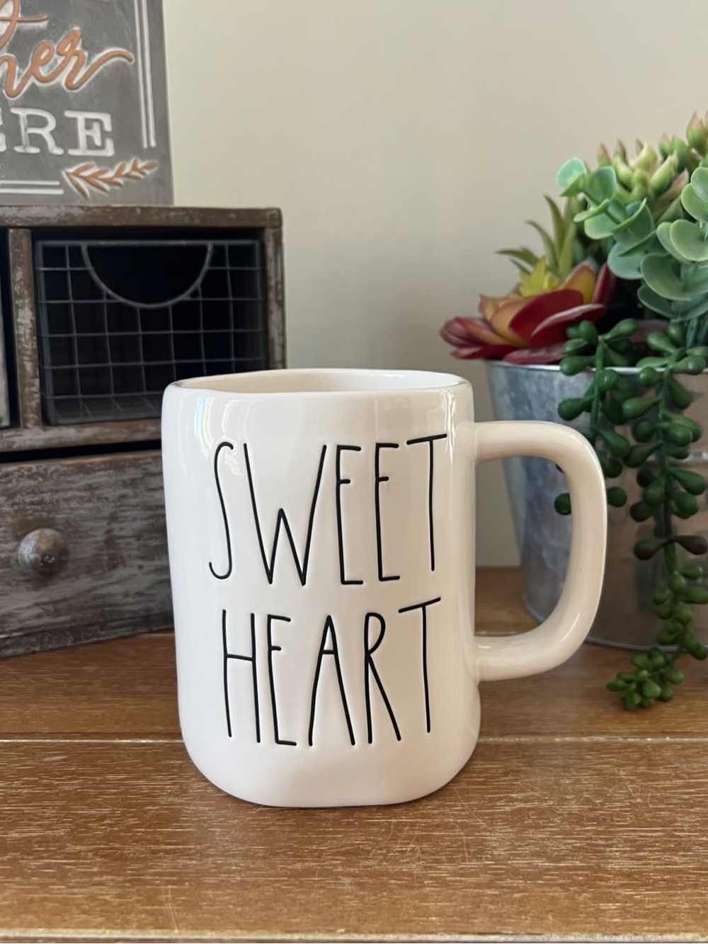 New Rae Dunn Ceramic Double Sided Sweet Heart Mug